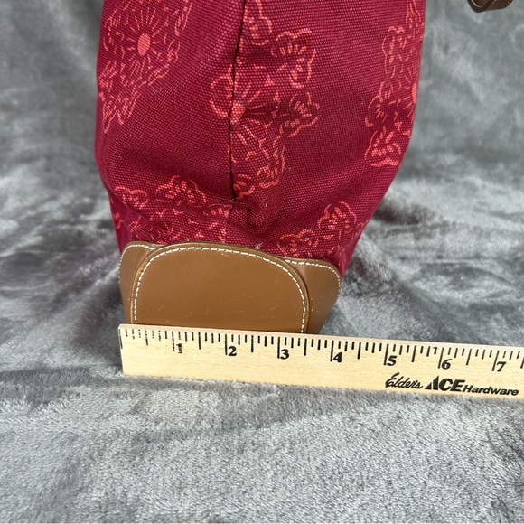 Banana Republic Tote Bag Maroon Canvas Leather Straps & Corners Retro Mandala - Picture 15 of 16